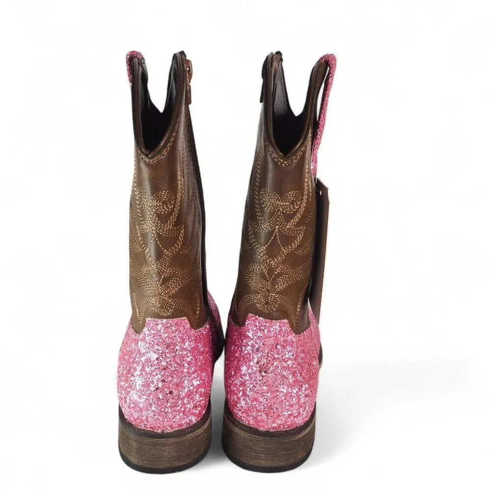 Rollda Sparkle Pink Glitter Faux Leather Western Cowboy Boots NZX38 Youth‎ 5